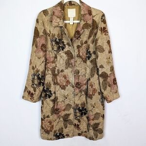 VINTAGE 90s J. Jill sz. S Jacquard Tapestry Floral Coat Long Line Jacket Boho